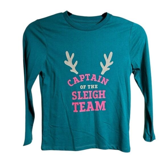 NWT Harper Canyon Girls Green Long Sleeve Graphic Tee Shirt Holiday - Size 7 - Picture 1 of 4